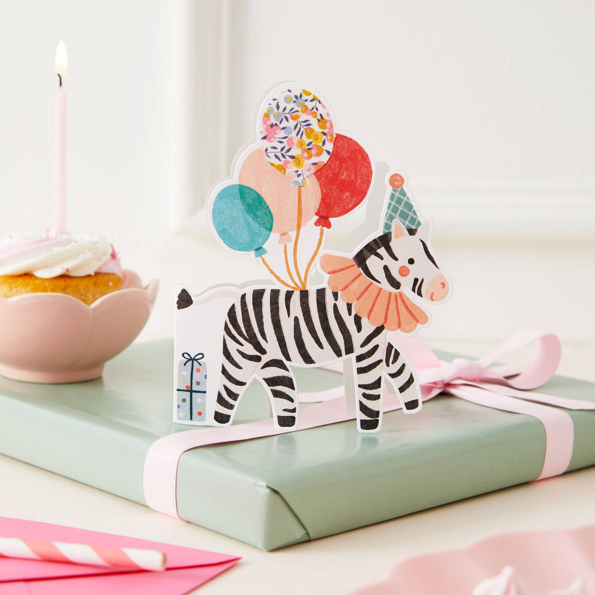 Zebra Die Cut Card - Wiltshire Bud Liberty Fabric 