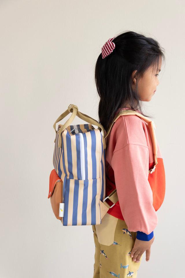 Backpack Medium Envelope - Stripes Whale Blue & Sandy