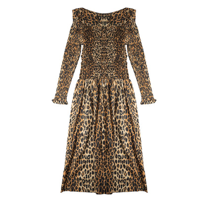 Harper Shirred Midi Dress - Leopard