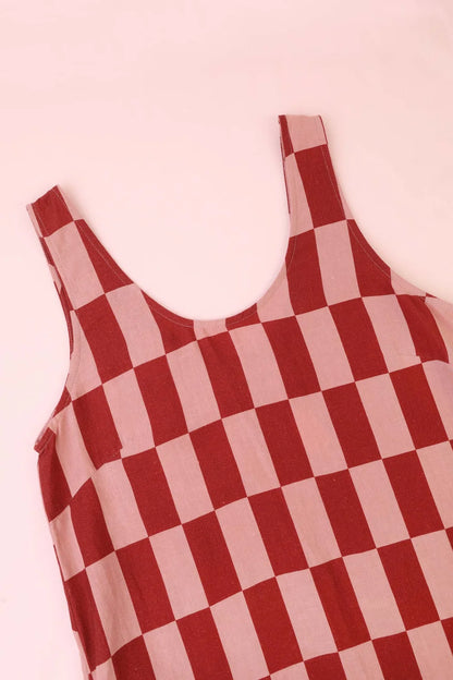 Printed Linen Slip Dress - Brick