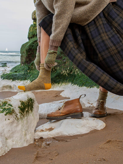 Fine Merino Wool Socks | Dark Yellow Marl: UK 8-11