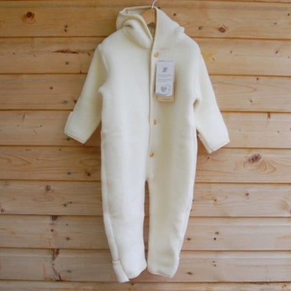 Engel Merino Fleece Button Front Snuggle Suit Hoodie - Natural