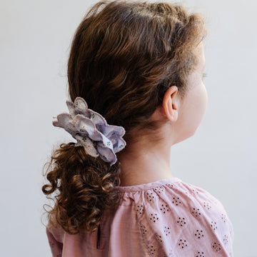 Scalloped Floral Scrunchie - Blue