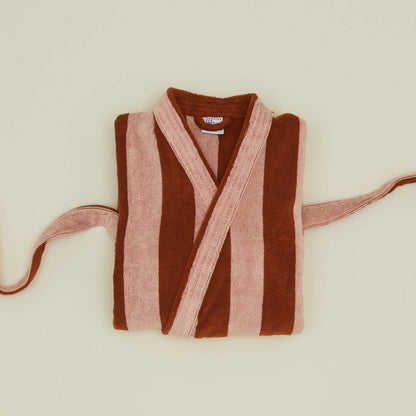 Simple Striped Terry Bathrobe- Blush/Terracotta