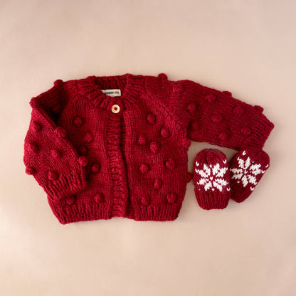 Popcorn Cardigan Red Baby Kid Sweater Fall Winter Love Gift : M; 2-4yrs