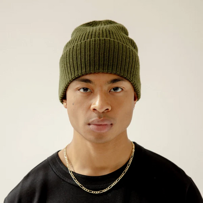 Merino Wool Beanie - Khaki Evergreen