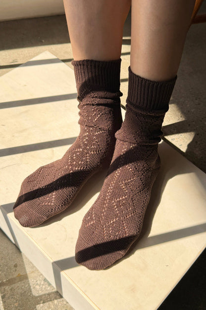 Modal Eyelet Socks - Brown