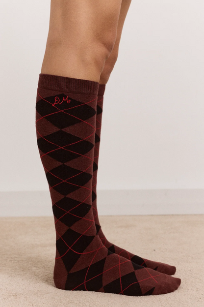Knee Length Socks - Choc Argyle