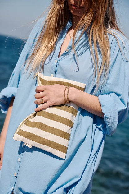 Lili Check Pouch Stripes - Olive/Greige