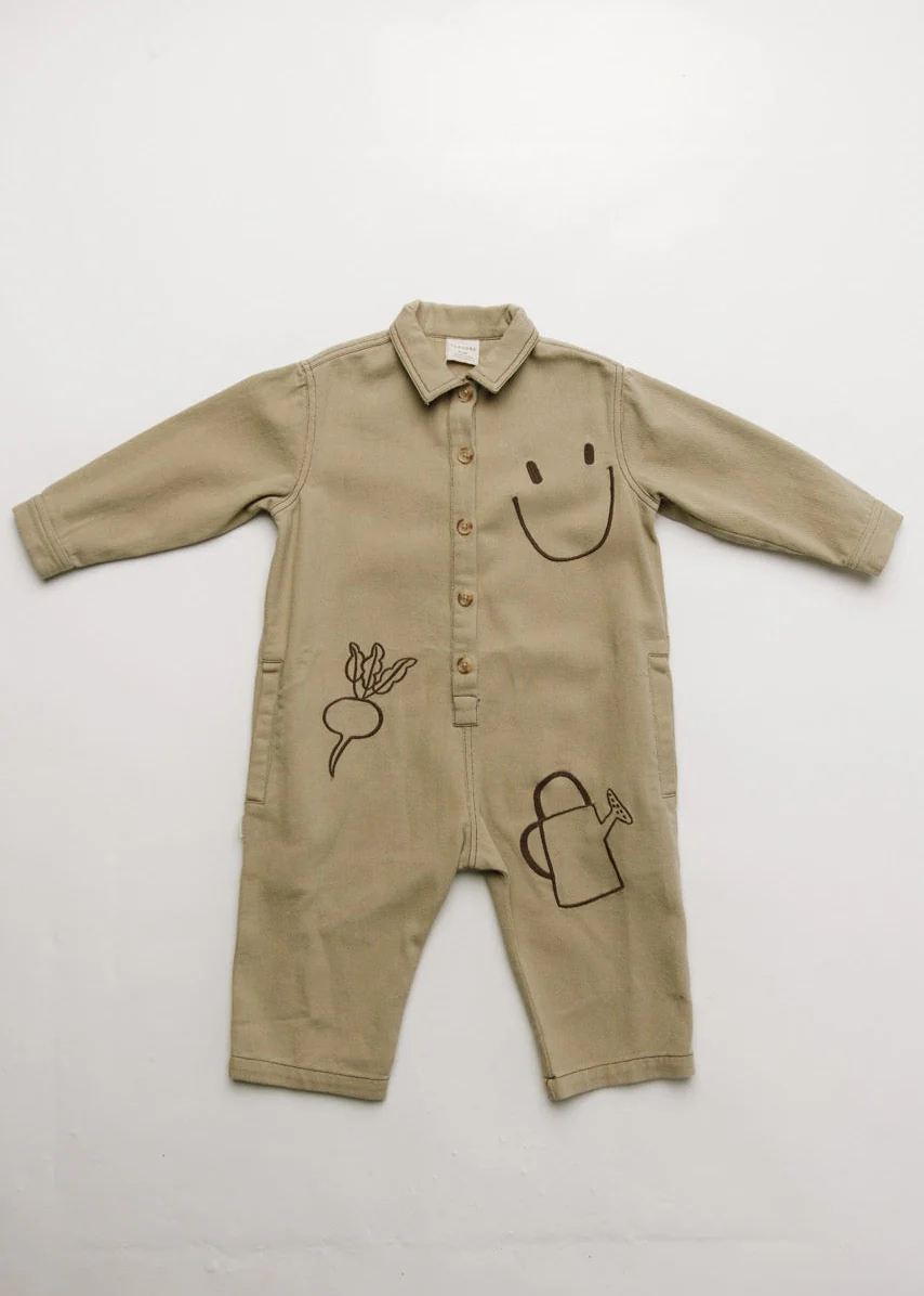 Quinn Olive Allotment Embroidered Overalls