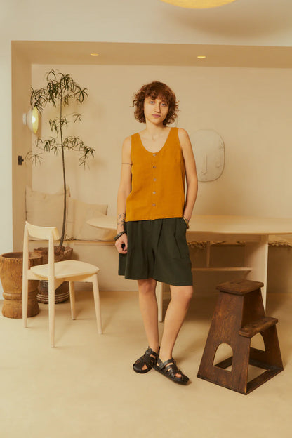 Basic Button Front Top - Turmeric