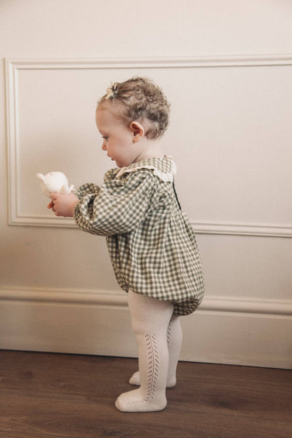 Sage Green/Gingham Frill Collar Romper: 12-18m