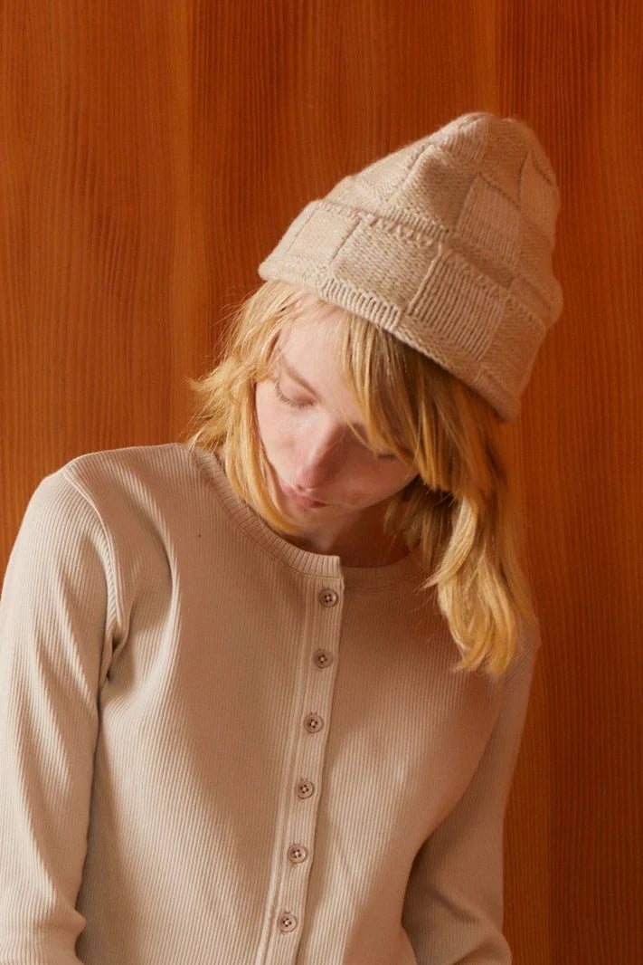 Check Beanie - Cream