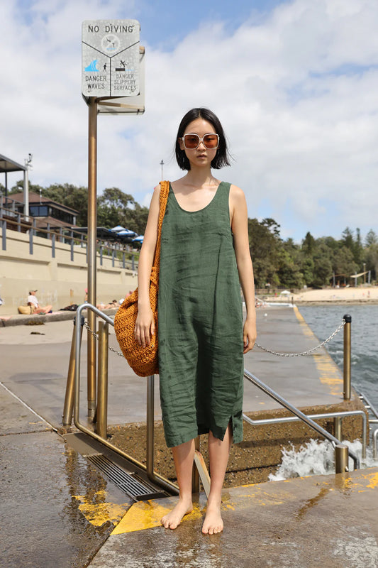 Basic Linen Shift Dress - Dark Forest