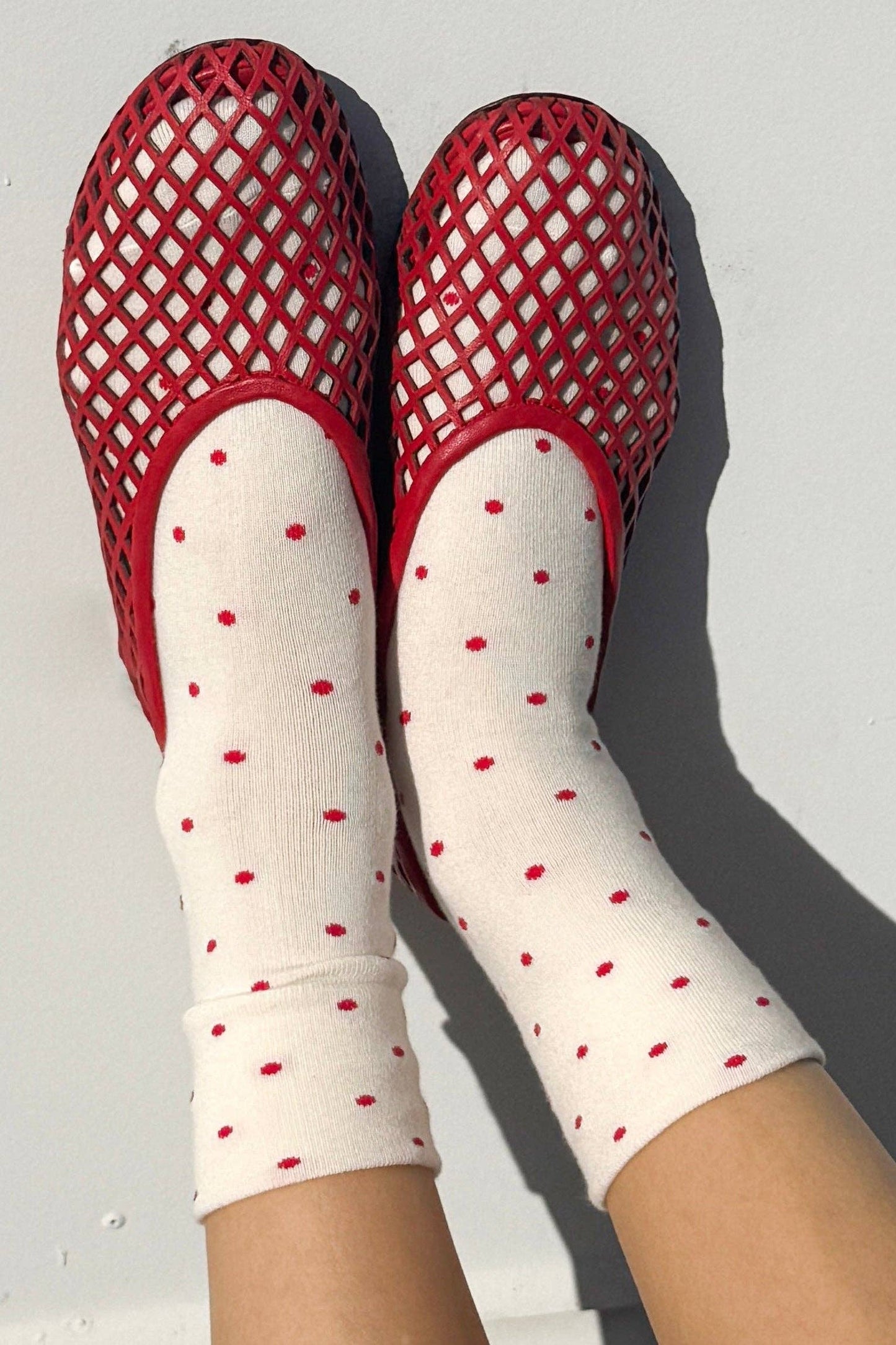 Patterned Sneaker Socks - Cream & Red