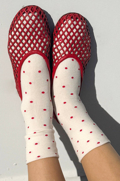 Patterned Sneaker Socks - Cream & Red