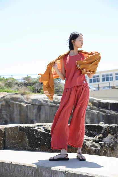 Basic Linen Vest - Paprika