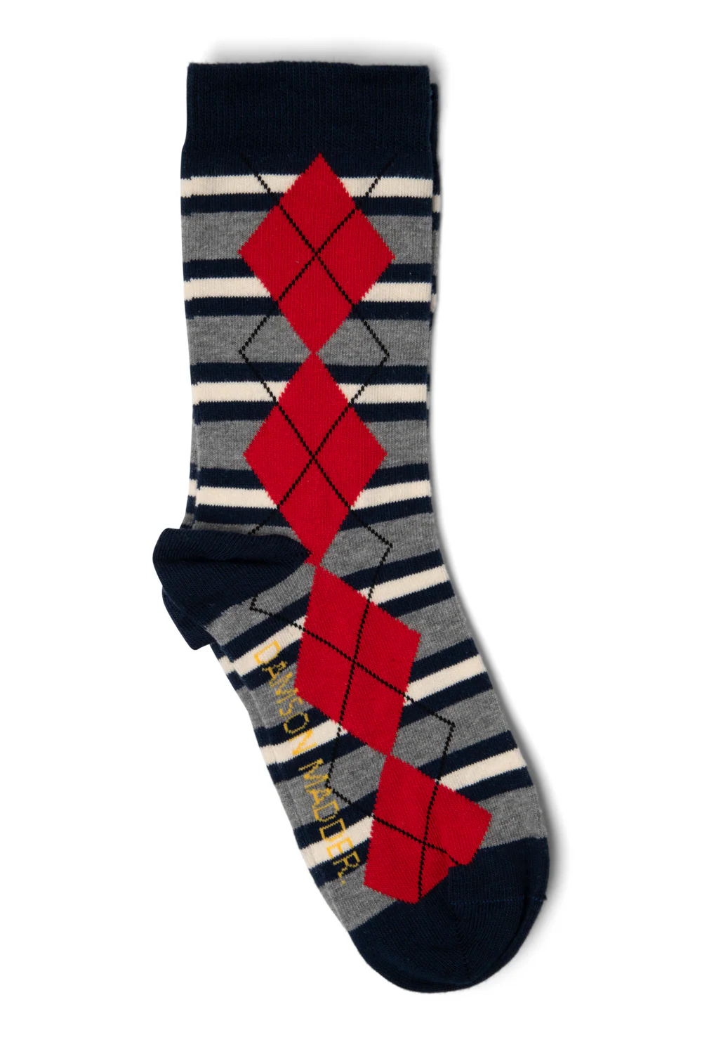 Calf Length Socks- Navy & Grey Marl Argyle Stripe