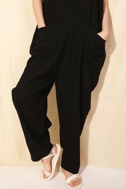 Basic Linen Jumpsuit - Black