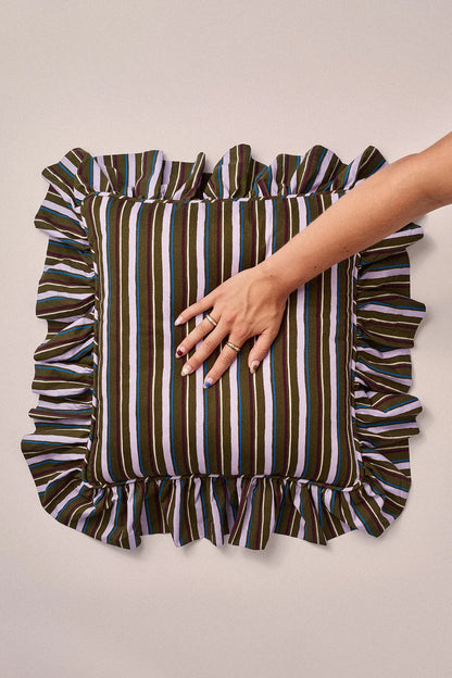 Frilly Cushion - Olive Stripe