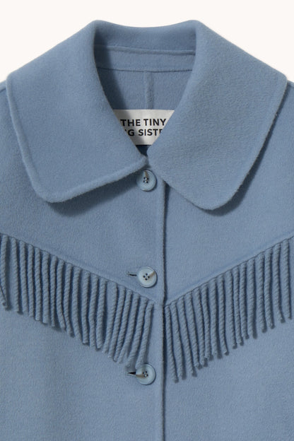 Fringed Long Coat - Washed Blue