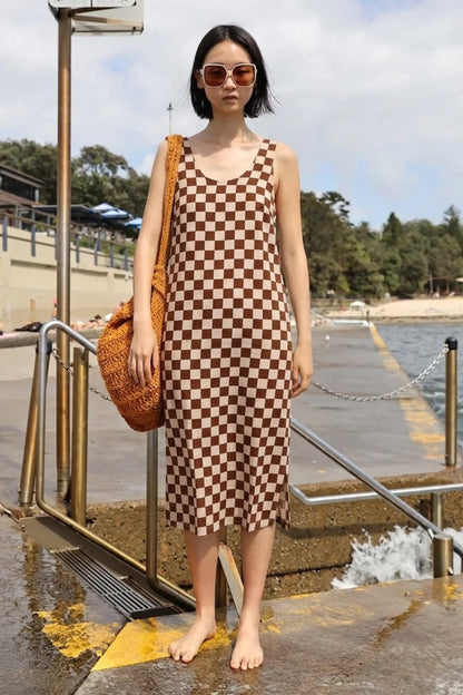 Printed Linen Slip Dress - Chestnut