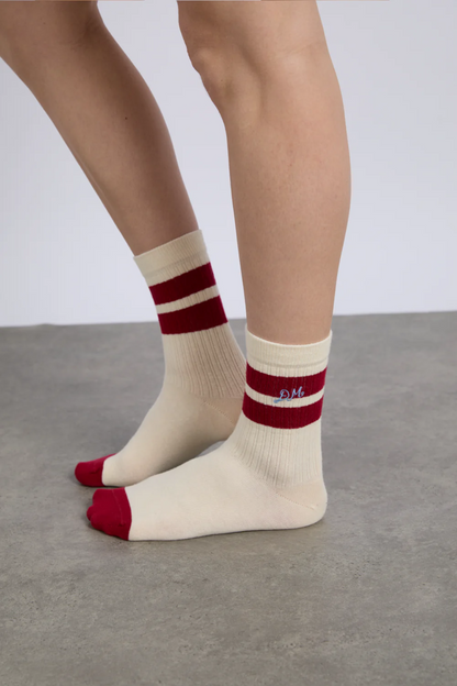 Sporty Calf Socks - Cream and Red