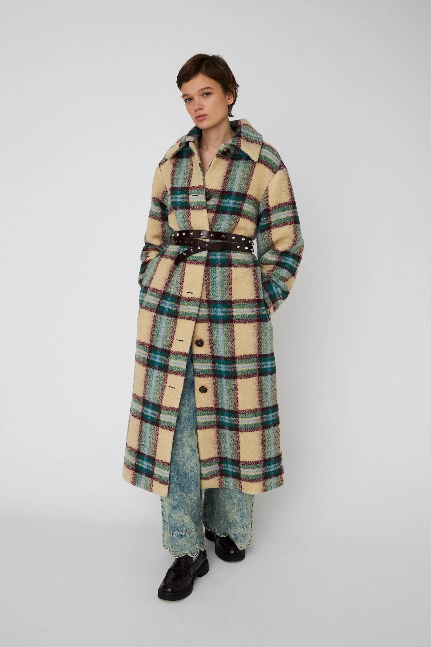 Long Wool Checked Coat