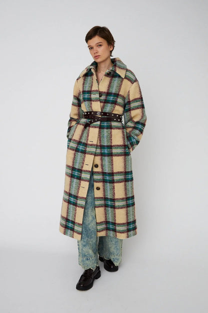 Long Wool Checked Coat