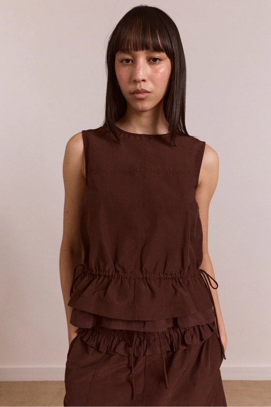 Aliani Sheer Panel Blouse - Chocolate