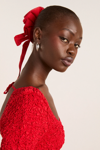 Garter Bun Wrap - Red Cotton Satin