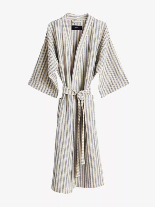 Waffle Bathrobe - Stripe Dusty Blue