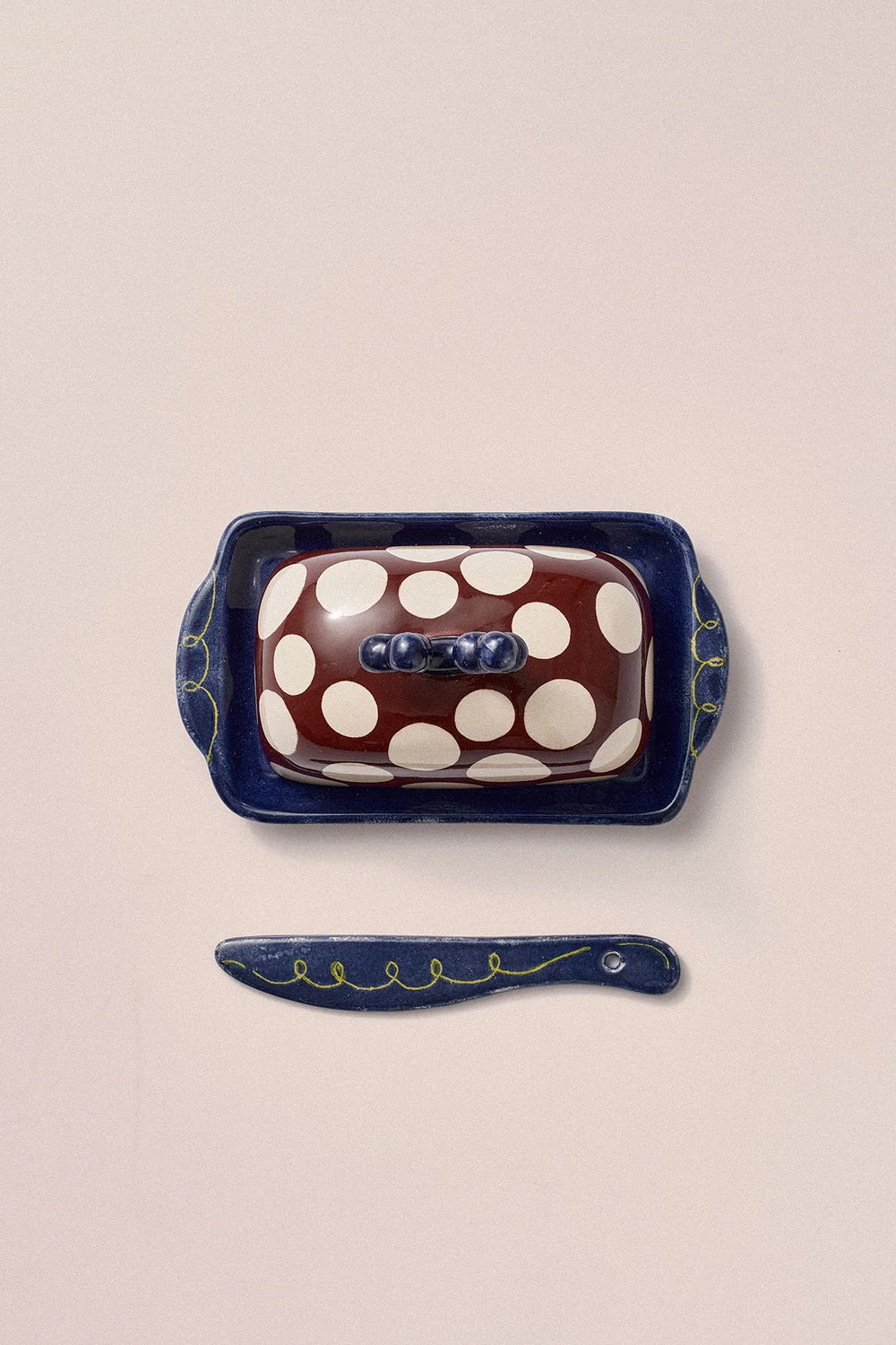 Hand Painted Butter Dish & Knife