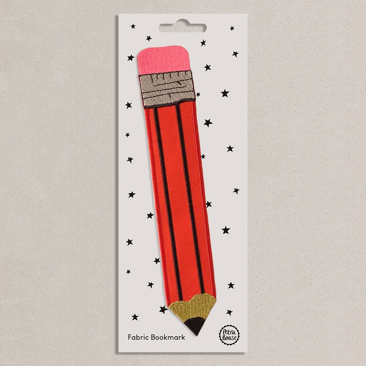 Red Retro Pencil Embroidered Fabric Bookmark