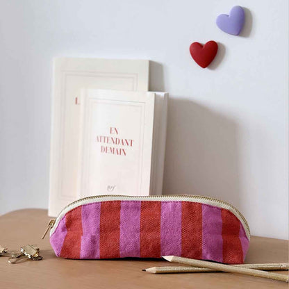 PENCIL CASE GASTON STRIPES ORCHID/TOMATO