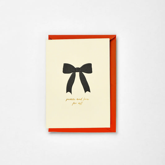 Embossed & Gold Foiled 'Peace and love for all' bow card: Red Envelope