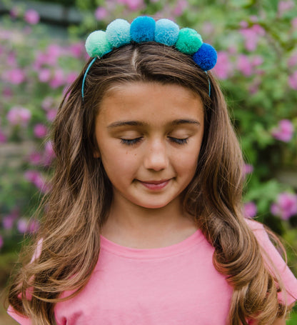 Blue Pom Pom Headband