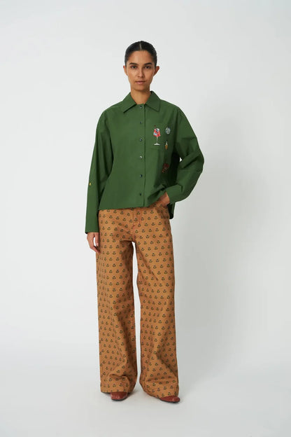 Embroidery Shirt - Green Leaf