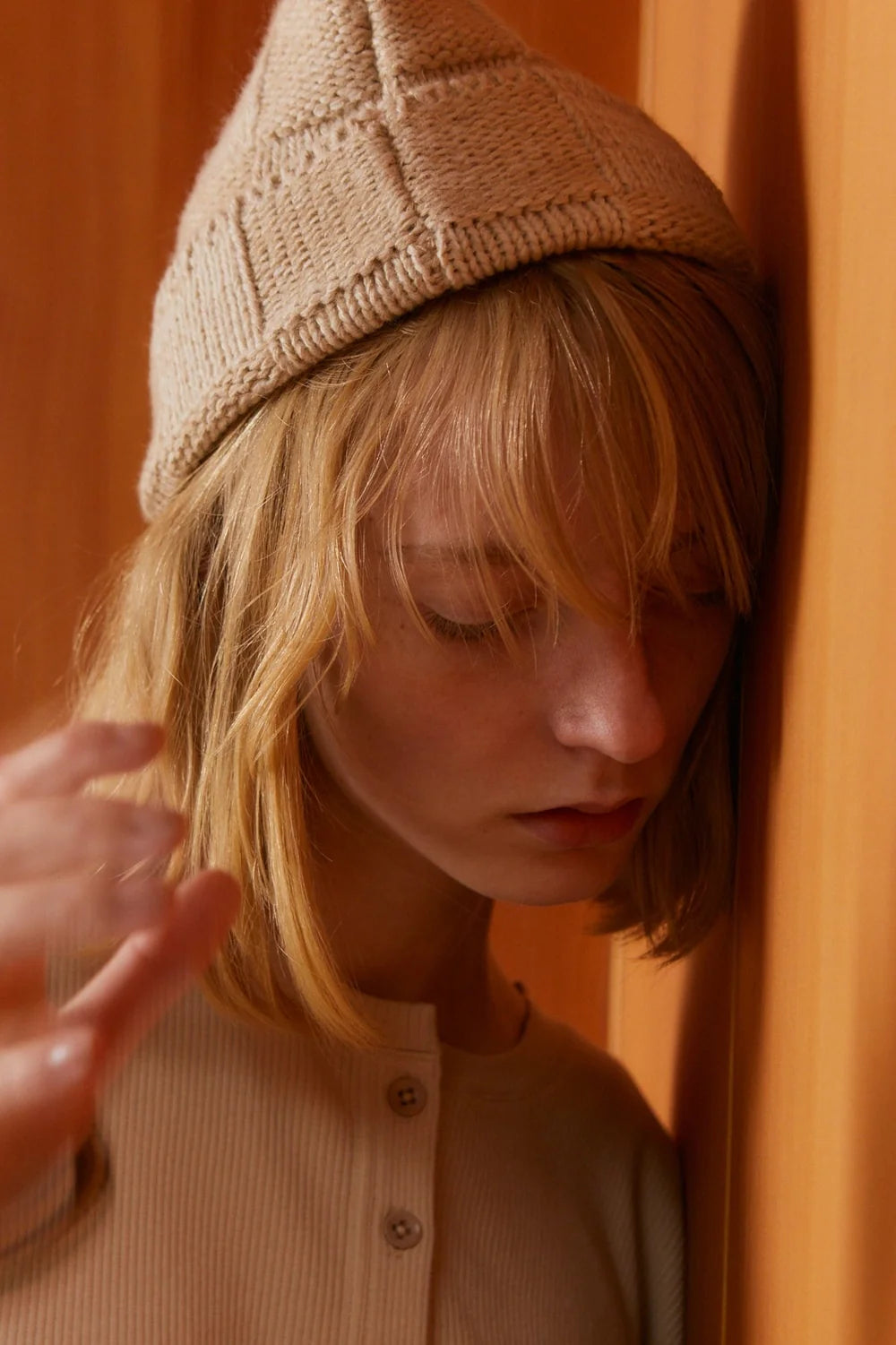 Check Beanie - Cream