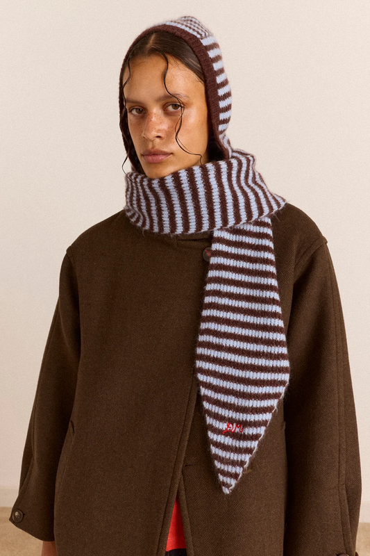 Tie Front Hood - Blue & Choc Stripe
