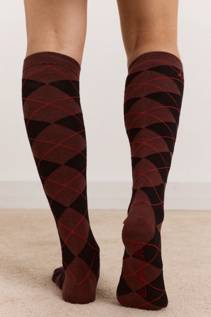 Knee Length Socks - Choc Argyle