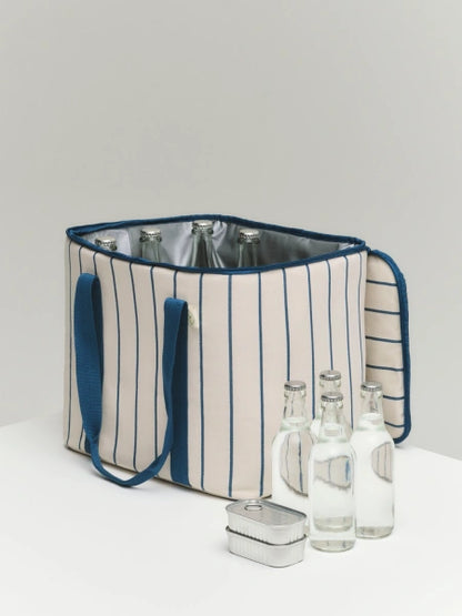 Outdoor Market Cooler Bag - Medium Beige With Blue Stripe