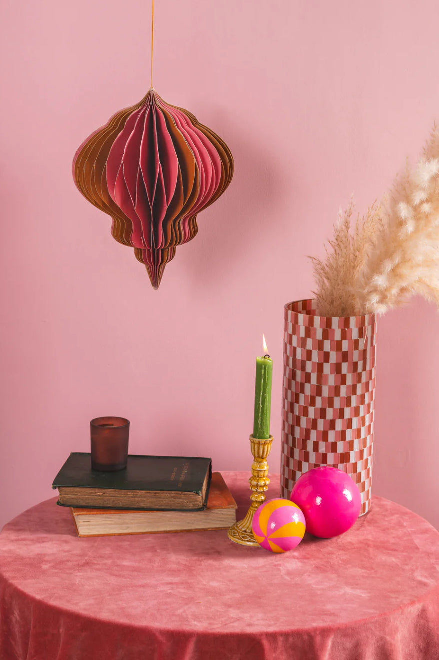 Honeycomb Paper Decoration - Pink and Brown Lantern