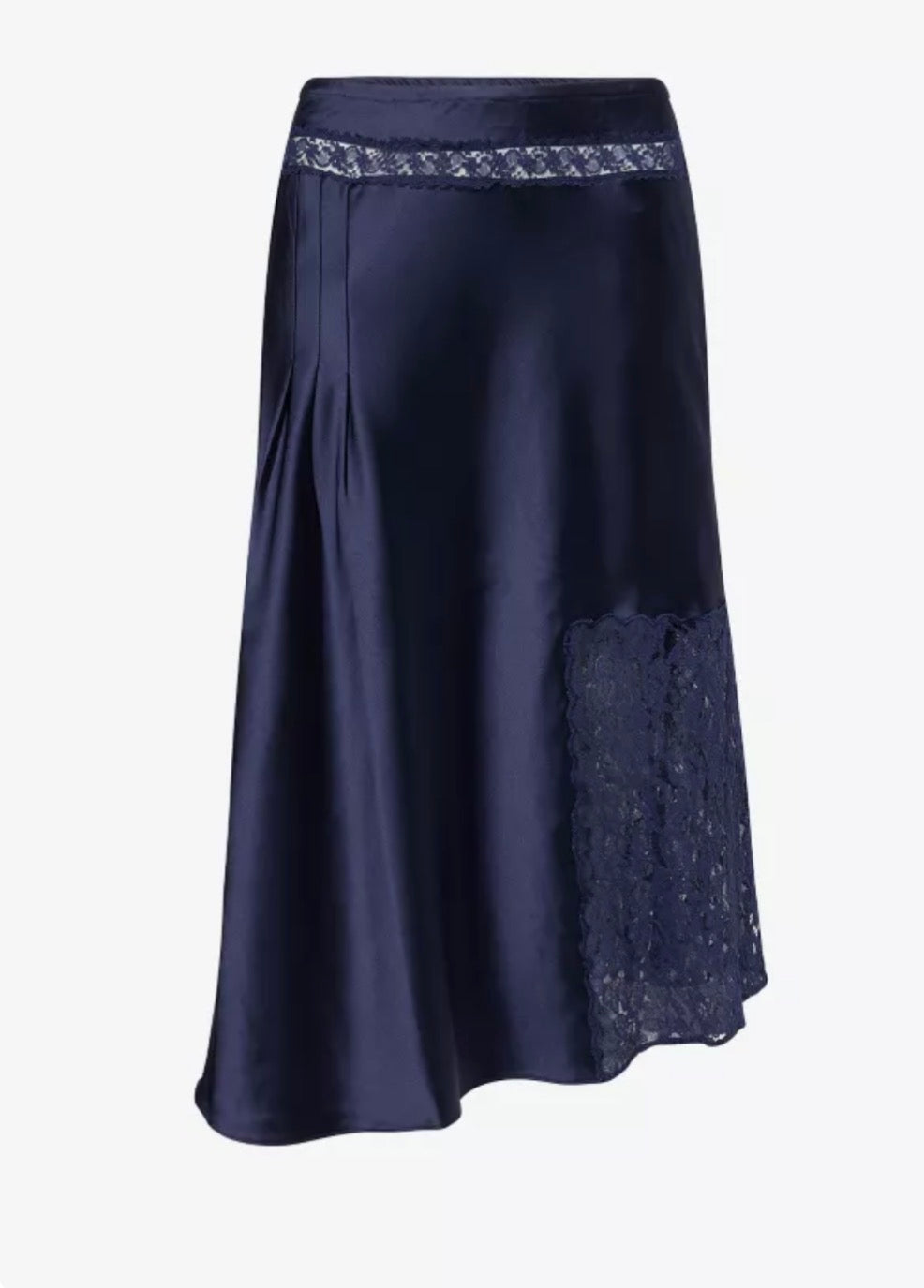 Elea Satin and Lace Midi Skirt - Navy