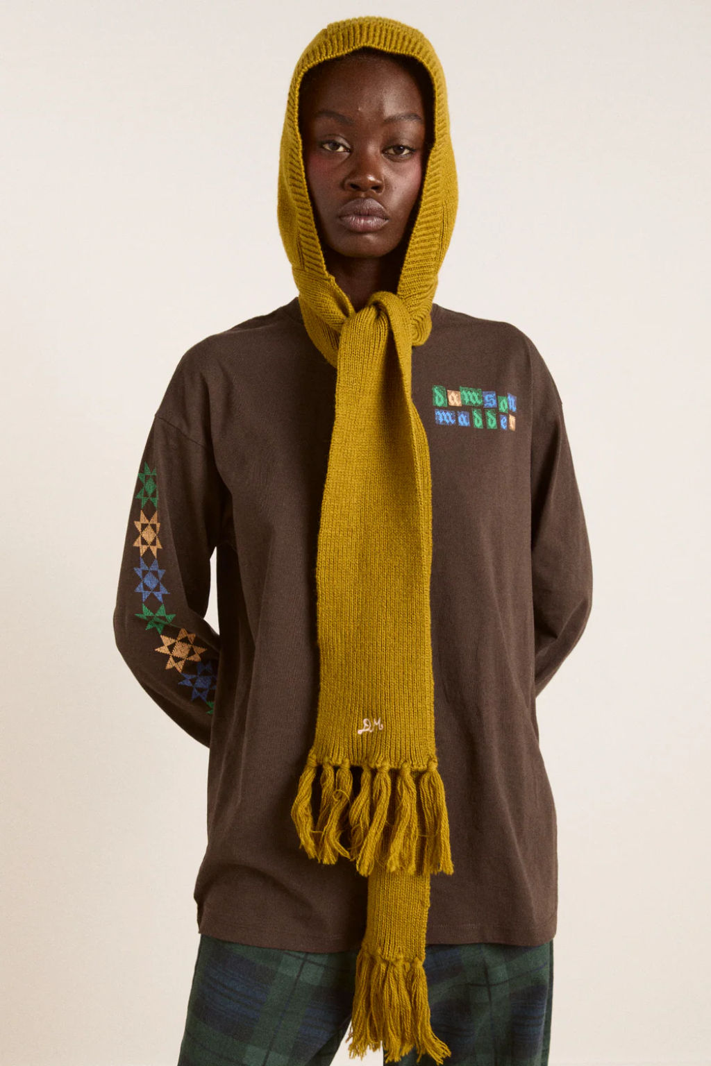 Tassel Hooded Scarf - Olive