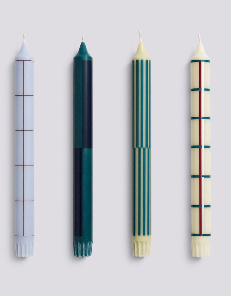 Pattern Candle Set Of 4- Green & Silver
