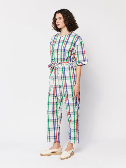Checked Short Sleeve Buttoned Overall