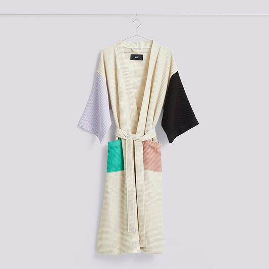 Waffle Bath Robe - Off White Multi