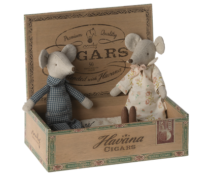 Grandma And Grandpa Mice in A Cigar Box