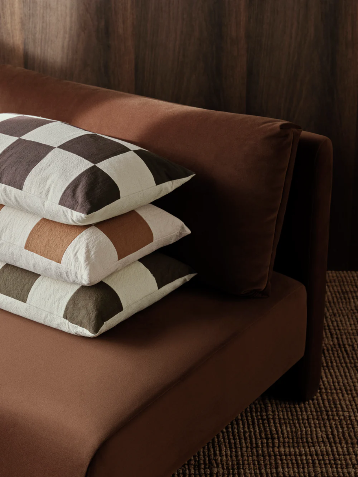 Fold Patchwork Cushion - Coffee / Undyed